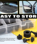 160 Piece Rubber Bumper Stopper Set For Cars With 12 Types Including Quarter Glass Hood Deck Lid Fender Trunk Gas Tank And Glove Box Bumpers Compatible With GM Chrysler Ford Vehicles Durable Quiet Install shown in storage case