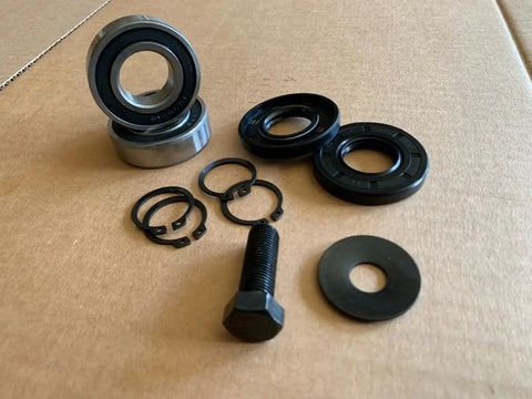 Heavy Duty Spindle Rebuild Kit With C3 Clearance Bearings, High Temp Grease Upgrade, Removable Seals, Snap Rings, Grade 8 Spindle Bolt, And Belleville Washers For Thermal Stability And Longer Bearing Life, on cardboard