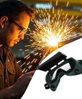 Heavy Duty Auto Darkening Welding Goggles With Snap Switch Lenses for arc cutting and grinding, showcased next to a welding scene.