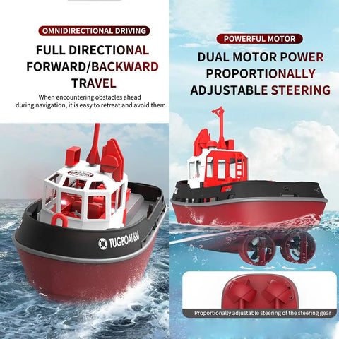 RC Tugboat For Adults 1 To 72 Scale Electric Remote Control Boat with dual motor power and omnidirectional steering