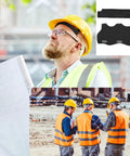 Construction worker wearing hard hat with Hard Hat And Welding Helmet Sweatbands Set Of 10, Reusable Cotton Liner Pads for moisture control.
