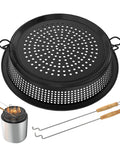 Beefy Spark Shield Fire Pit Screen 19.5 Inch For Bonfire And Outdoor Pits With Black Steel Construction Non Toxic Baked Paint Heavy Duty Spark Guard With Wooden Handle Removal Tools