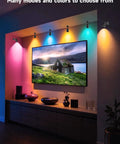 RGB LED Indoor Spot Lights with color changing, app and remote control, illuminating a living room with vibrant colors