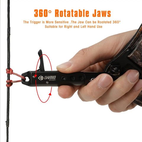 Archery Release Aid For Compound Bows With 360 Degree Rotating Trigger Wristband Adjustable Caliper in hand