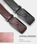 TSA Approved Nickel Free Hypoallergenic Plastic Belt With No Metal Buckle For Men Black Leather Look and Brown Variant