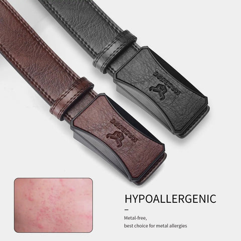 TSA Approved Nickel Free Hypoallergenic Plastic Belt With No Metal Buckle For Men Black Leather Look and Brown Variant