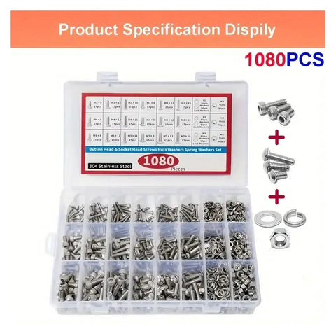 Epic 1080 Pcs M3 M4 M5 M6 304 Stainless Steel Button Head And Socket Head Screws Nuts And Bolts Kit with compartmentalized case