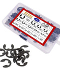 462 Piece Black Alloy Steel E Clip External Retaining Rings Kit With 14 Sizes From 1.2mm To 12mm Snap Circlip Set on display.