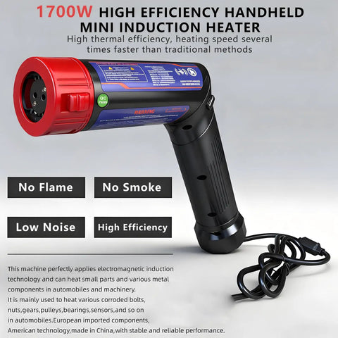Handheld 1700W Heavy Duty Magnetic Induction Heater To Kick Loose Rusted Bolts Nuts Gears Quick One Hand Mini Auto Shop Thread Yanker Extractor Aluminum Box with detailed label.