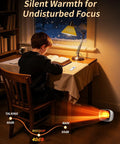Boy reading at a desk with Compact 1200W Space Heater With Magnetic Remote Cranking Heat White Desk Friendly for Small Rooms