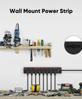 Wall-mounted Heavy Duty 8 Outlet Power Strip With Individual Switches, 1200 Joules Surge Protection, 6 Foot Cord, Black