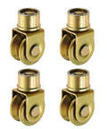 Built Tough 1.9 Inch Sliding Gate Wheels 4 Pack Smooth Operator 360 Degree Swivel V Groove Caster Pulleys Gold close-up view.