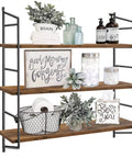 Farmhouse Wall Shelf Rustic Floating Shelves 24 Inch with plants, toiletries, and decor items, MDF and steel, mounted on wall.