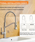 Brushed Nickel Kitchen Faucet With Pull Down Sprayer, Single Handle, Single Hole Mount For Farmhouse Sinks, RV, Utility Bar And Laundry Rooms, Includes Deck Plate, Easy DIY Install, No Plumber Needed, Durable shown with deck plate option