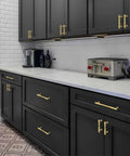 Black kitchen cabinets with Heavy Duty Zinc Alloy Brushed Gold Cabinet Pulls 3 Inch Center to Center 76mm Set of 10 for Kitchen Cabinets