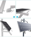 Heavy Rugged Solar Panel Pole Mount For Off Grid Living Complete Free Standing Hardware Rack shown with components and solar panel.