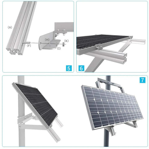 Heavy Rugged Solar Panel Pole Mount For Off Grid Living Complete Free Standing Hardware Rack shown with components and solar panel.