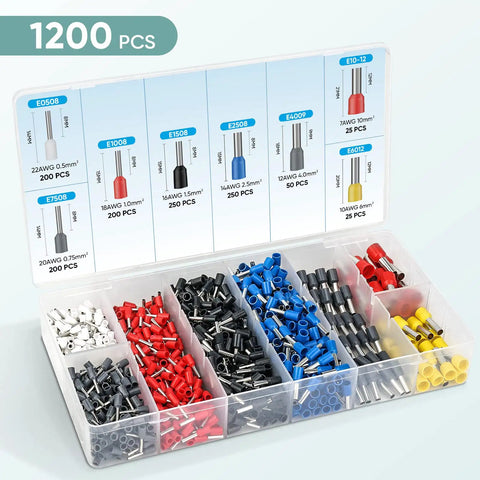 Ferrule Crimping Tool Kit With 1200 Ferrules And Insulated Wire Terminals Self Adjusting Ratchet Wire Crimper For AWG 23 To 7 Electric