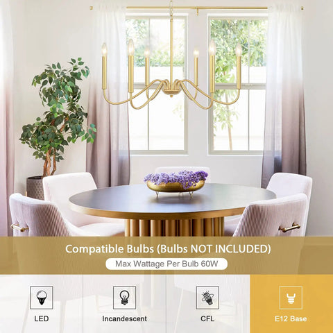 Dope Gold Dining Chandelier 6 Light Modern Farmhouse Industrial Candlestick Pendant Lighting For Kitchen Island Living Room Hallway Entryway Foyer Height Adjustable Chain For Sloped And Flat Ceilings