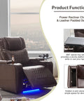 Power Reclining Chair With USB Ports, Cupholders, LED Light, Storage Armrest, Rotating Coffee Table, And Multifunction Electric Recliner For Home Theater Or Office in brown faux leather