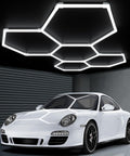 Five Hexagon Garage Lights In Black Finish For Bright Even Ceiling Illumination In Your Garage Or Workshop Dope Hex LED Fixtures With Easy Install And Rugged Build For A Modern Industrial Look