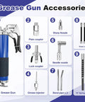 Pro Grade 8000 PSI Pistol Grip Grease Gun Kit With Two Spring Flex Hoses 18.5 And 19.5 Inches, 14 Oz Capacity, Quick Release Coupler