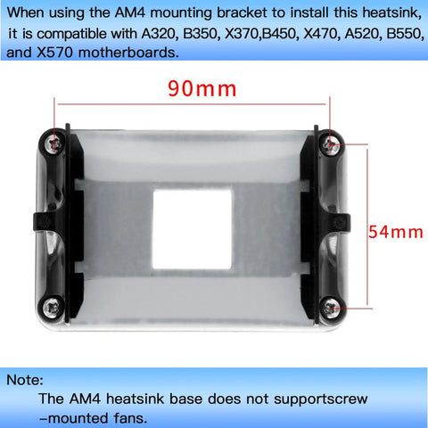 Rock Solid Universal CPU Cooler Mounting Bracket Kit For AMD Am5 And Am4 Motherboards with 90mm x 54mm dimensions.