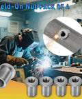 Heavy Duty Weld On Nuts One Half Inch Thirteen Threaded Female Stepped Bung Hardware For Auto Chassis Mounting in a workshop.