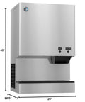 Top Shelf Cubelet Ice Maker And Water Dispenser Cranking Out 618 Pounds Icy Cold Cubes Daily With 40 Pound Built In Storage Bin Running Silent Air Cooled Condenser And Solid Stainless Steel Build For Zero Hassle House Party Success showing front view with buttons.