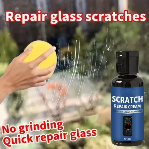 Advanced Scratch Repair Cream for Glass Phone Screens and Other Devices 30G Repair Set shown with hand applying cream on glass