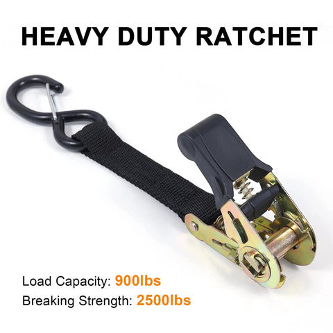 Heavy Duty Ratchet Strap Tie Downs Kit With S Hooks 2500 Lb Break Strength For Truck Bed Motorcycle Roof Rack Cargo Securement Tailgate Style No Sweat Operation