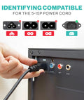 Long 10 Foot 3 Prong Power Cord For Computer Monitor TV Printer And PSU 125 To 250V NEMA 5 15P To IEC 60320 C13 Cable Replacement Lead For Home Theater PC Desktop Setup And Office Equipment, connected to a monitor