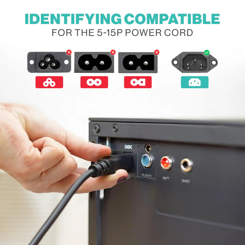 Long 10 Foot 3 Prong Power Cord For Computer Monitor TV Printer And PSU 125 To 250V NEMA 5 15P To IEC 60320 C13 Cable Replacement Lead For Home Theater PC Desktop Setup And Office Equipment, connected to a monitor