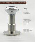 58.35 Mm Espresso Coffee Tamper Kit With Stainless Steel Base And Silver Mirrored Aluminum Handle, Jelly handle design shown.