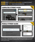 Amazon car part fitment guide for computer and mobile with year, model, trim, engine options and confirmation message