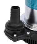 Close-up of Cordless Submersible Water Transfer Pump 1003 GPH High Flow with hose connection for draining pools and ponds.