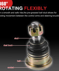 Close-up of Left Right Ball Joint Kit M12x1.25 for 125cc 200cc 250cc Quad Dirt Bike ATV Go Kart showing labeled parts and construction.