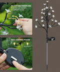 Pink Solar Flower Lights 48 LED Outdoor Garden Stakes 4 Pack IP65 Waterproof Decor with adjustable branches and two lighting modes
