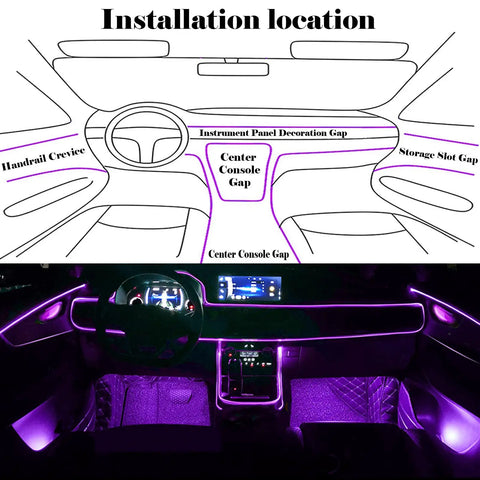 RGB Car Interior Lighting Kit With Fiber Optic 6 In 1 Ambient Light 315 Inches Integrated Fiber Optic 16 Million Colors layout instructions