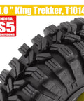 Close-up of Silicone Rubber Inserts And S5 All Terrain Tires For 1/18 TRX4M And 1/24 SCX24 RC Crawler Upgrade with tread detail.
