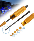 Heavy Duty Badass Wrist Pin Puller Kit For Small Engines Top Shelf Aluminum Alloy Piston Remover with gold adapters.