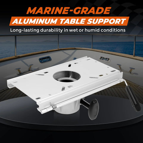 Boat seat pedestal mount with white marine-grade aluminum base, 2-7/8-in post and fore-aft slide