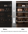 Before and after view of a bookshelf using the Under Cabinet LED Light Strip Kit 16.4Ft Cuttable Warm White 3000K With Diffused Glow