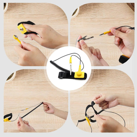 3 Pack ESD Safe Anti Static Wrist Straps, Yellow Wrist Band With Alligator Clips, 4 Strand Copper Core, 5.9 Foot Cable usage demo