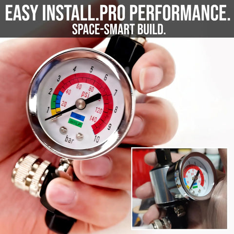 Chrome air regulator with gauge and water separator inline filter for 1/4" NPT air lines