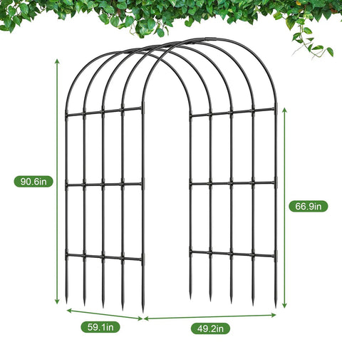 Sturdy Metal Garden Arch Trellis For Climbing Plants Outdoor Yard And Garden With Decorative Wire Lattice Black Finish, Oversized 49.2W By 59.1D By 90.6H, Rustproof Steel, Weather Resistant, Creates A Stunning Floral Entryway with dimensions.