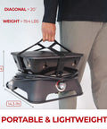 Man carrying Firecube 14 Inch Portable Smokeless Propane Fire Pit With Carry Kit And Lava Rocks, 58,000 BTU, Black