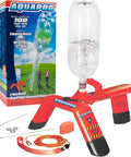 Water Rocket Bottle Launcher Kit For Backyard Stem Fun Portable 2 Liter Bottle Launcher That Propels Bottles Up To 100 Feet With Science And Air Pressure Durable Easy To Use Perfect Outdoor Adventure Toy. red plastic launcher with 2-liter bottle, hose, rings, and cord