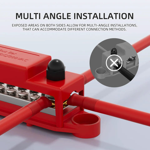 Badass 275amp Marine Bus Bar 12 Volt Power Distribution Block with multi-angle installation for easy wiring connections.