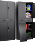 Heavy Duty Metal Garage Storage Cabinet With Locking Doors And Two Adjustable Shelves, Tall Black Lockable Tool File Cabinet For Garage, Shop, Office And Warehouse, 71 Inch High, front view